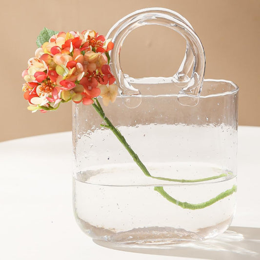 DZGUAI glass bag vase, purse vase with fish bowl, Handbag Shape flower vase - for Home Décor, enterpiece,Office, Garde (transparent)
