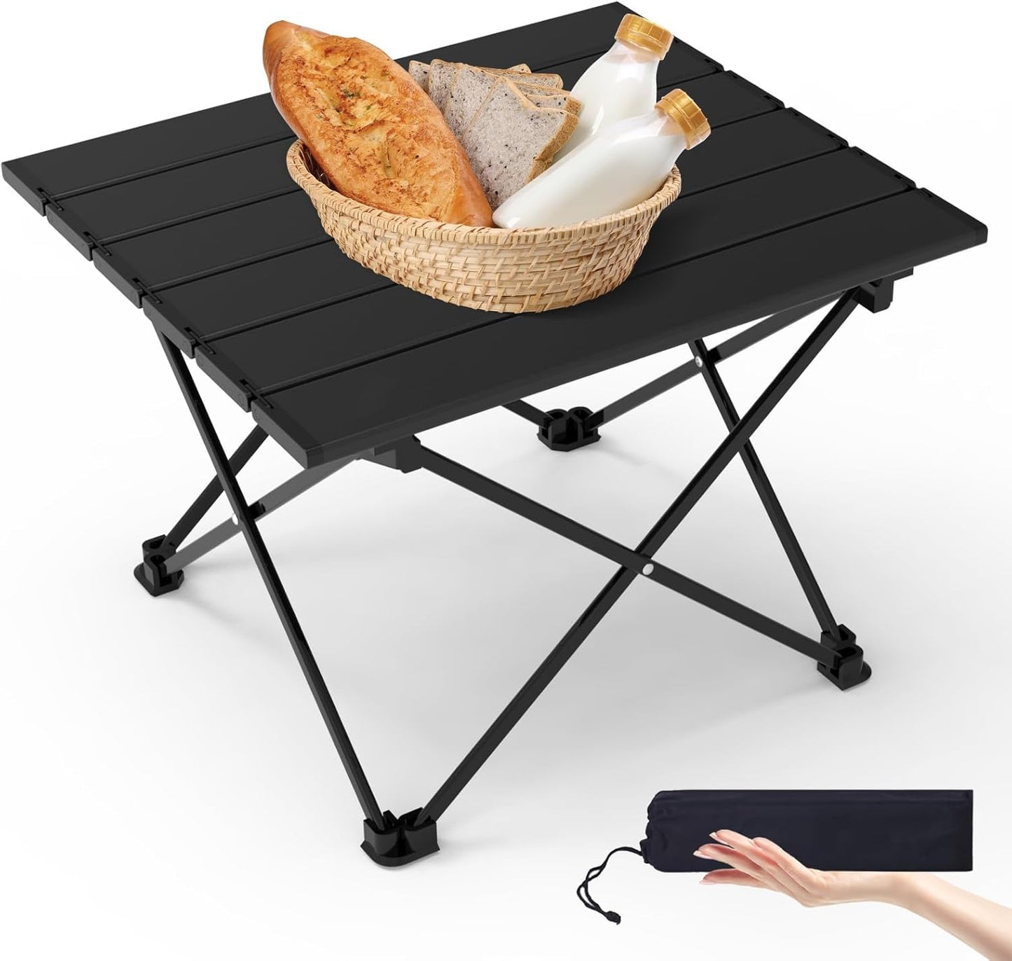 Portable Camping Table, Folding Small Camp Table with Travel Bag, Outdoor Lightweight Foldable Table for Beach, Outdoor Cooking, Hiking, Travel, Picnic, Camping Gear (Black)