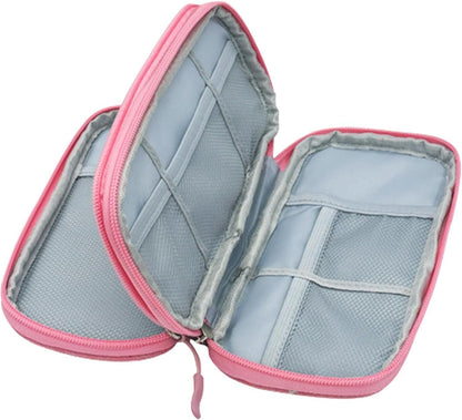 Travel Electronic Organizer Bag, 3 Compartments Portable Electronic Phone Accessories Storage Multifunctional Case for Cable, Cord, Charger, Hard Drive, Earphone(Pink)