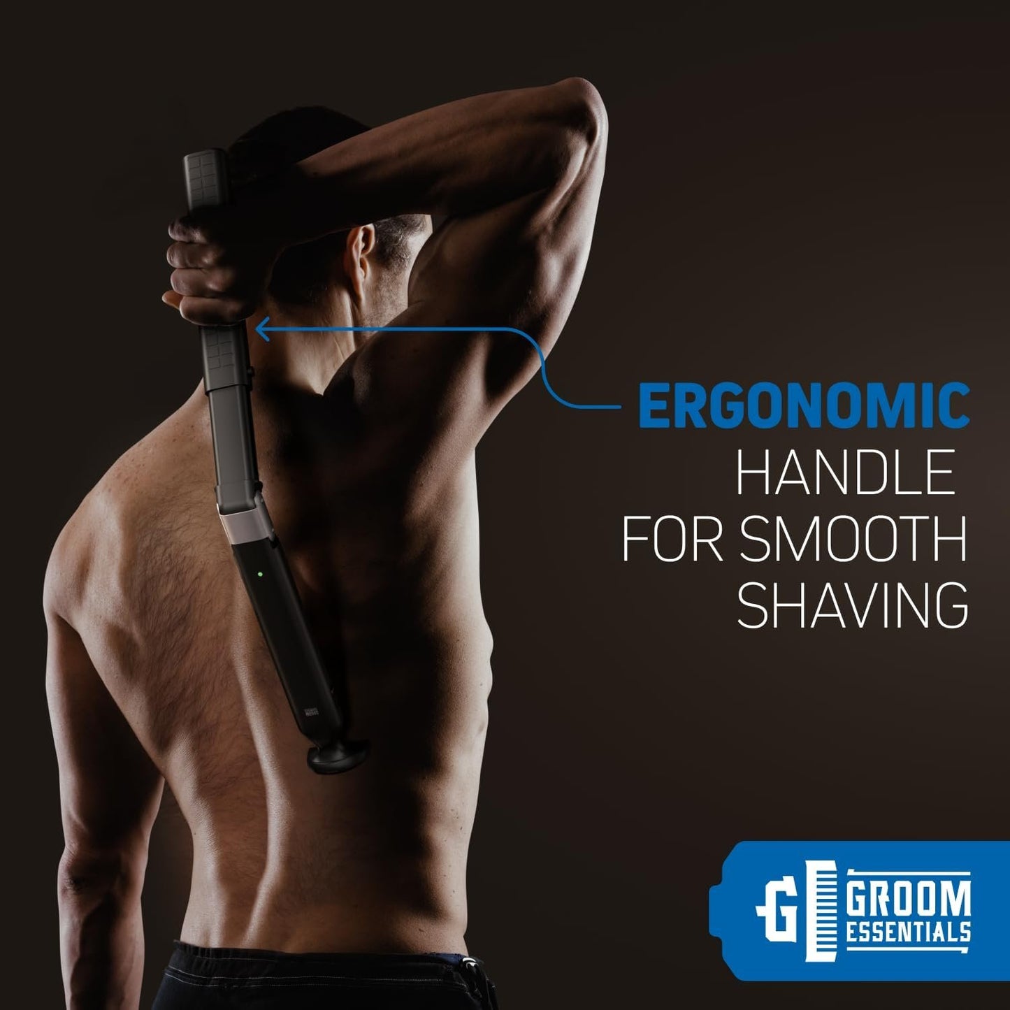 Groom Essentials Electric Back Shaver for Men | 150° Extension, Extendable Handle, Multi-Functional Shaver for Back | Travel-Friendly, Foldable Design (Rechargeable, Extended)