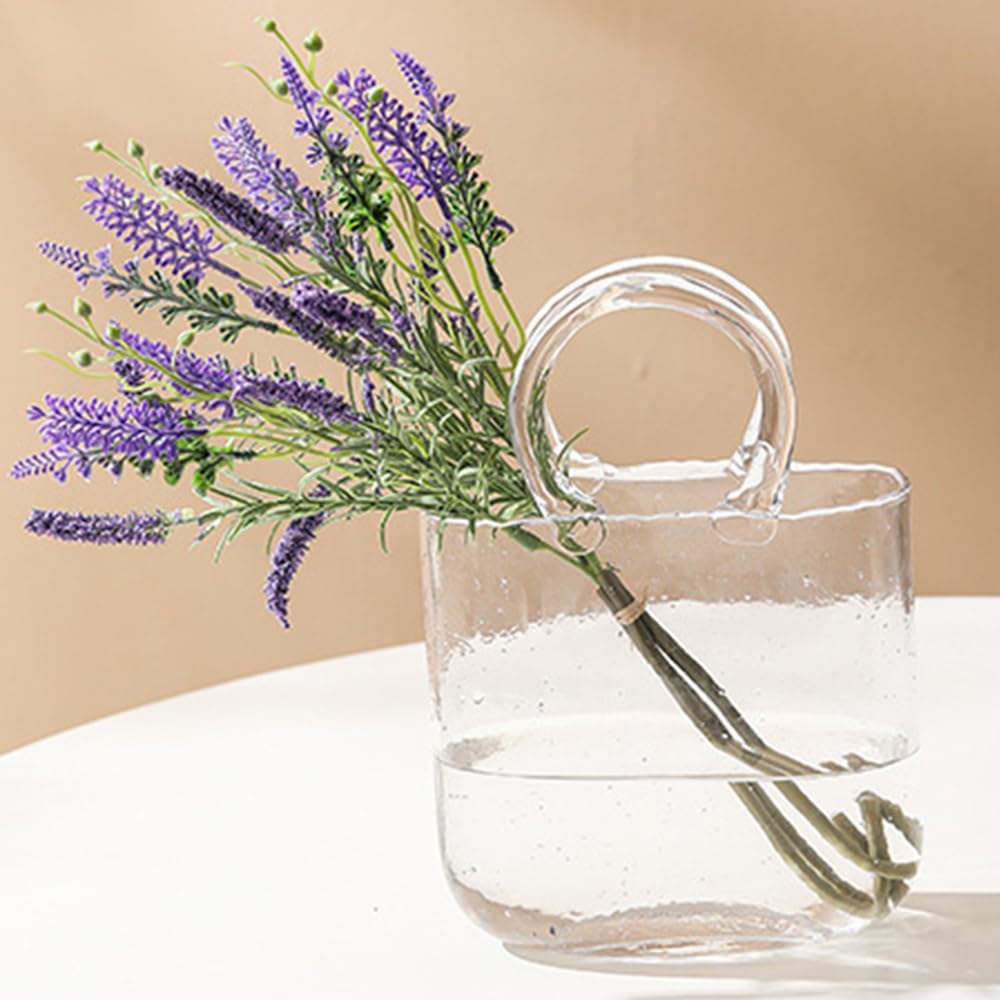 DZGUAI glass bag vase, purse vase with fish bowl, Handbag Shape flower vase - for Home Décor, enterpiece,Office, Garde (transparent)