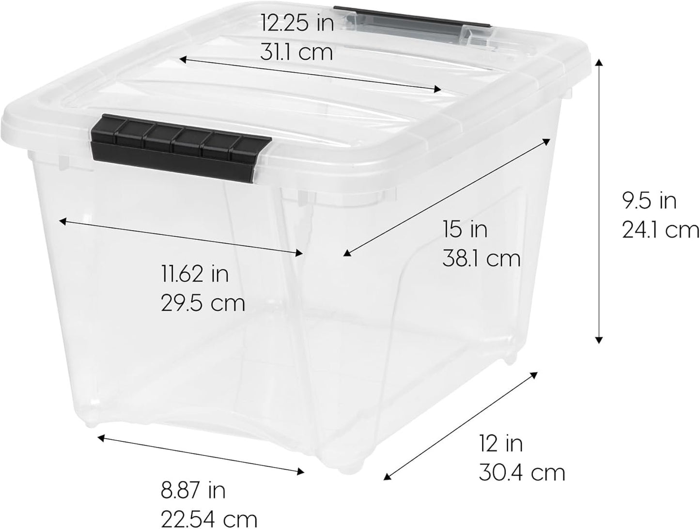 IRIS USA 18 L Plastic Storage Box with Lid and Latches - 4 Pack - BPA-Free, See-Through Organizing Solution, Durable Nestable Stackable Containers, Secure Pull Handle - Clear