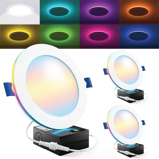 Sunco 2 Pack 6 Inch Smart Ultra Thin LED Recessed Ceiling Lights with Night Light, Tunable CCT 2700K to 6000K, Dimmable, 15W, Smooth Trim, Canless with Junction Box.