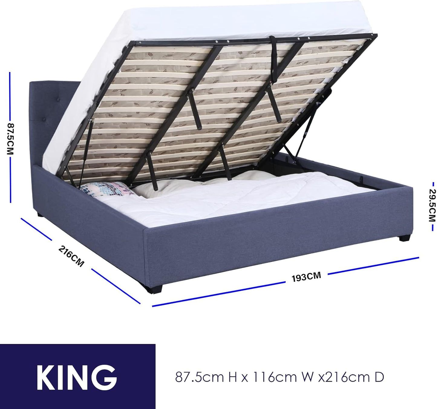 Milano Decor Gas Lift Bed Frame Capri Platform Base Bed with Storage Upholstered Modern Contemporary Design (King, Charcoal)