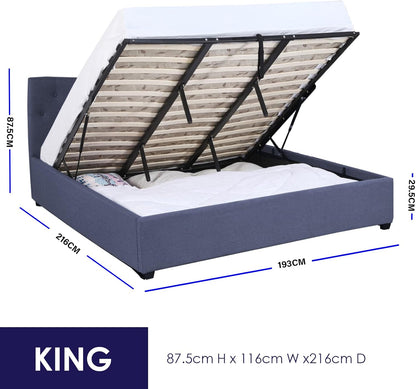 Milano Decor Gas Lift Bed Frame Capri Platform Base Bed with Storage Upholstered Modern Contemporary Design (King, Charcoal)