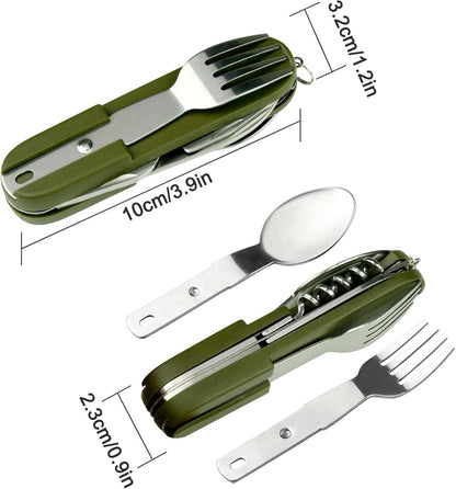 EZYoutdoor 7-in-1 Camping Utensils - Portable Stainless Steel Camping Fork Spoon Knife Set for Camping, Hiking, Picnics Outdoor Enthusiasts, and Travel - Essential Survival Utensil Tool Kit