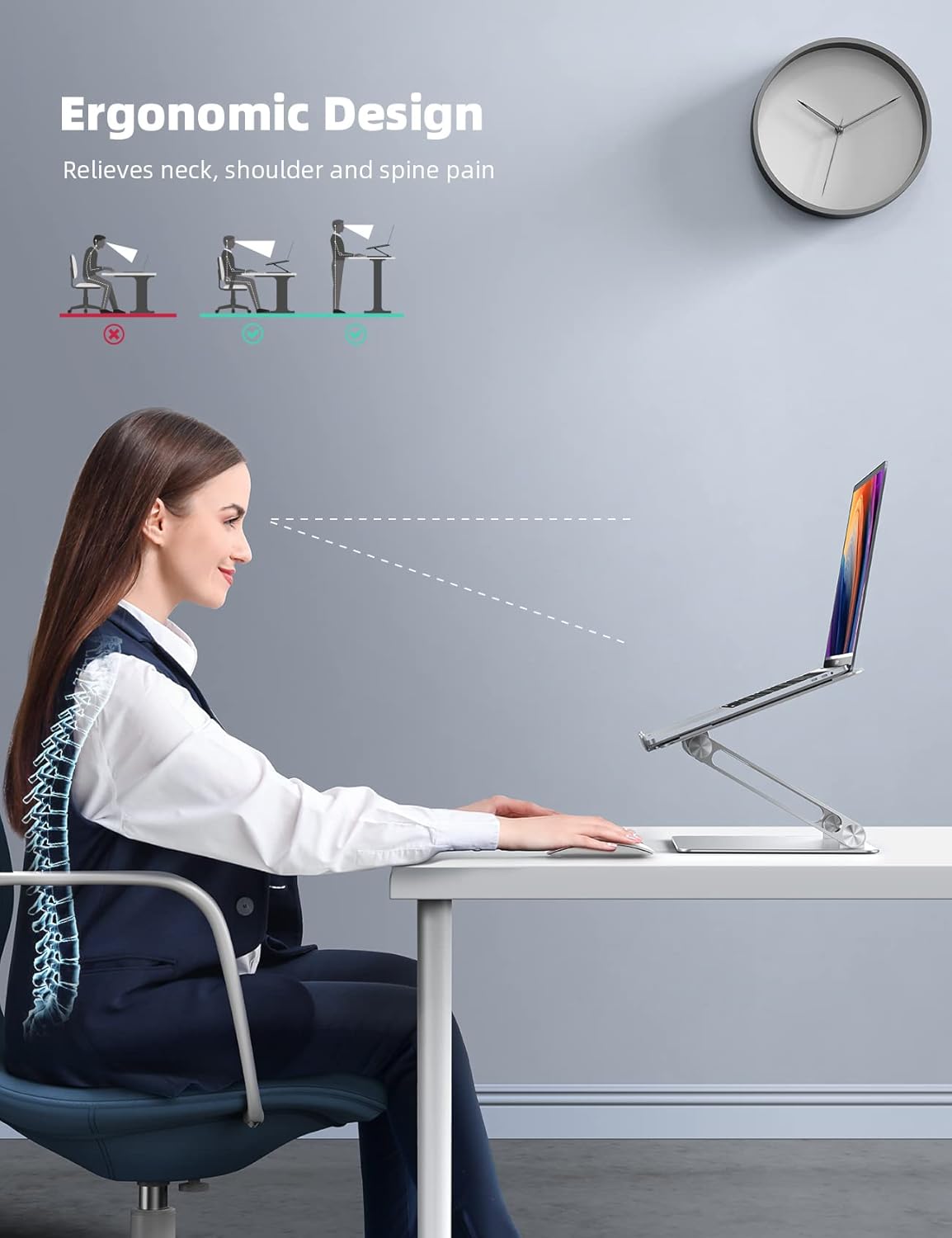 Lamicall Adjustable Laptop Stand, Portable Laptop Riser, Aluminum Computer Stand for Desk Table Foldable, Ergonomic Notebook Holder Cradle for MacBook Air Pro, Dell XPS, HP (10-17.3'') - Silver