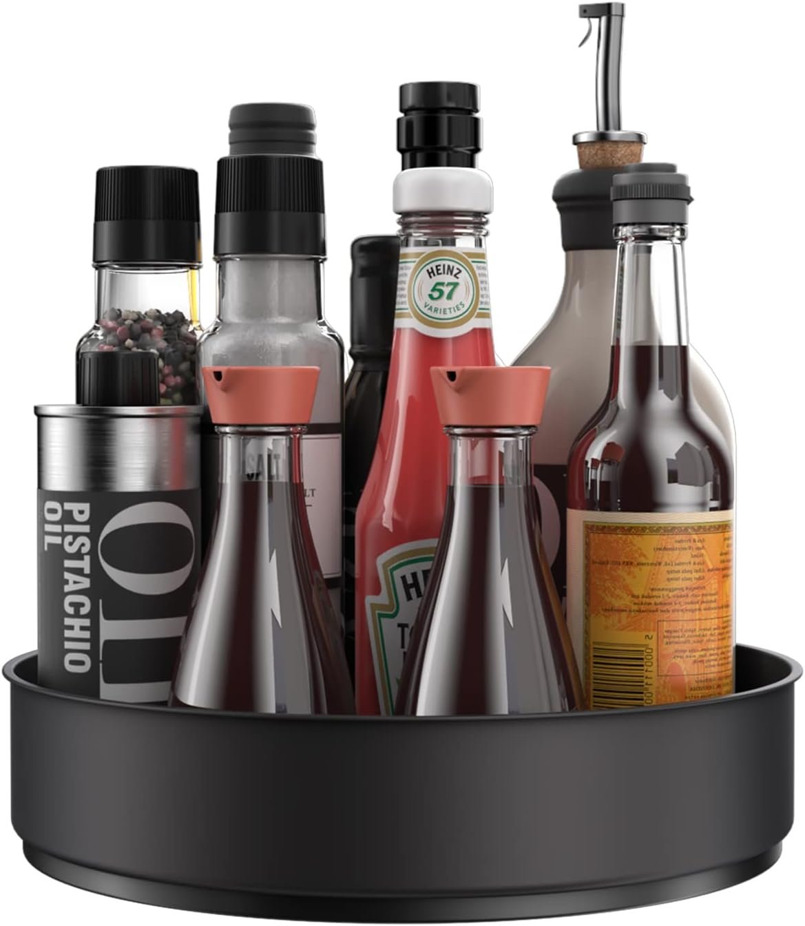 WUIVIUT Steel Lazy Susan Cabinet Organizer, Rotating Kitchen Countertop Spice Rack Organizer for Cupboard Fridge Pantry Bathroom Black