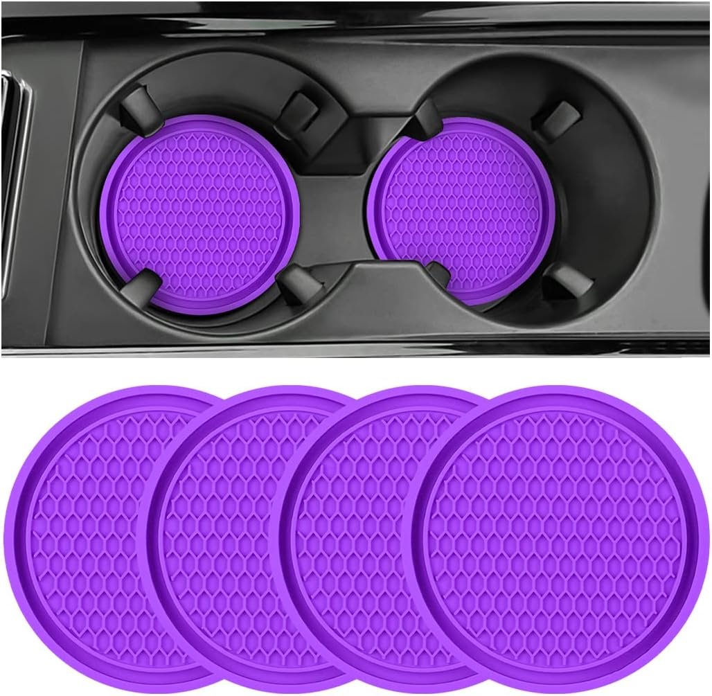 Car Cup Holder Coaster, 4 Pack Non-Slip Insert Coasters, Universal Durable Auto Cup Mat, 2.75 Inch Flexible Silicone Pad for Car Interior, Vehicle Accessories for Men and Women