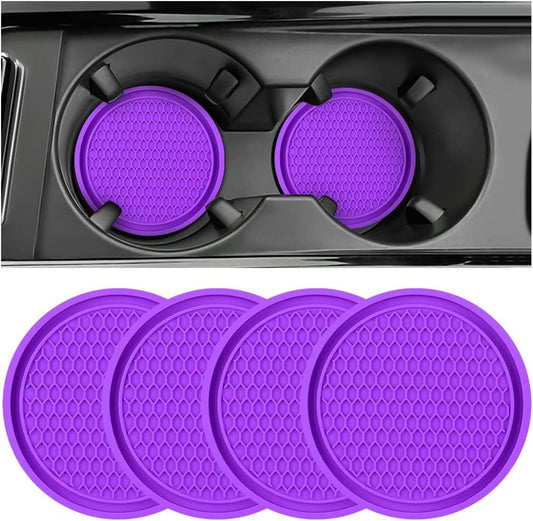 Car Cup Holder Coaster, 4 Pack Non-Slip Insert Coasters, Universal Durable Auto Cup Mat, 2.75 Inch Flexible Silicone Pad for Car Interior, Vehicle Accessories for Men and Women