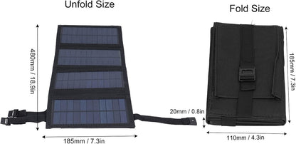Solar Power Bank, Solar 20W USB Foldable Solar Panel with Buckles for Outdoors (Black)