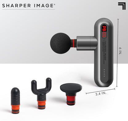 Sharper Image Deep Tissue Portable Percussion Massage Gun, Powerboost Move Full Body, Back & Neck Muscle Massager with 4 Attachments - Handheld Rechargeable Electric Massage Gun for Athletes