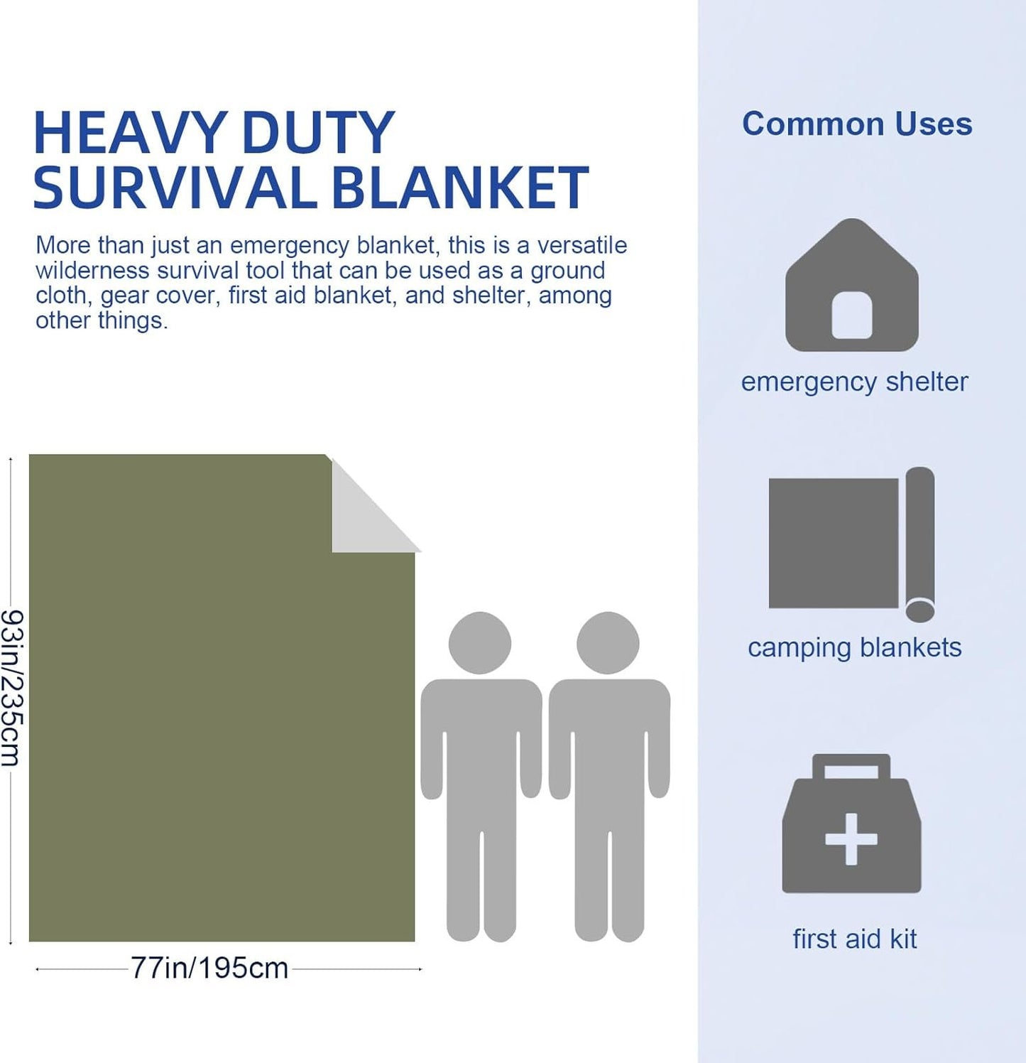 ISLOYALS Emergency Blanket, Heavy Duty Survival Blanket, 3-Layer 95% Heat Reflective Emergency Blanket, Waterproof, Windproof, Tear-Resistant, Infrared Blocked Blankets for Rescue Camping Hiking