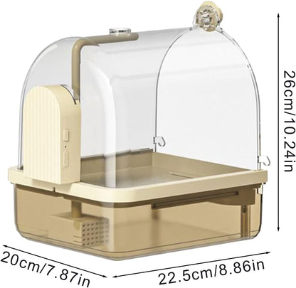 Cockatiel Bird Bath, Birds Cage Bath with Automatic Chew-Proof Tub and Perch, 8.86x7.87x10.24 inches 2-Mode Aviary Bathtub for Indoor Use Breeding Travel Show