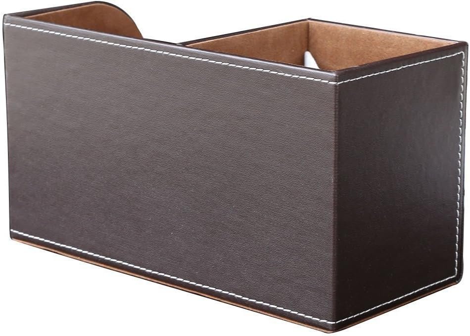 KINGFOM Wooden Struction Leather Multi-function Desk Stationery Organizer Storage Box Pen/Pencil,Cell phone, Business Name Cards Remote Control Holder with Small Drawer Brown