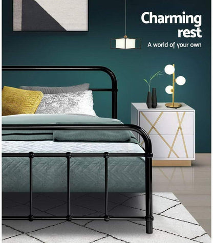Artiss Single Metal Bed Frame with Headboard(Base Only), Metal Platform Bed with Easy Assembly, Heavy-Duty Metal Slats with Under Bed Storage for Bedroom/Student Apartment, Black