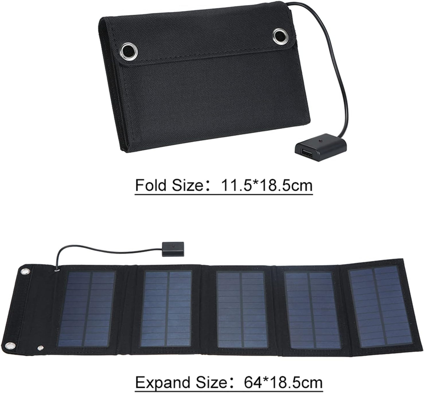 Solar Panel, 20W Solar Charger Foldable Solar Panel with USB Ports Waterproof Camping Travel Black