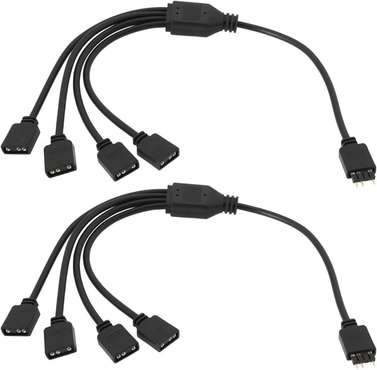 eMagTech 2Pcs Cable ARGB 3Pin 1 to 4 Female to Male Splitter Cable for Water Cooling Radiator Computer Case CPU Radiator Case Fan 5V 33cm