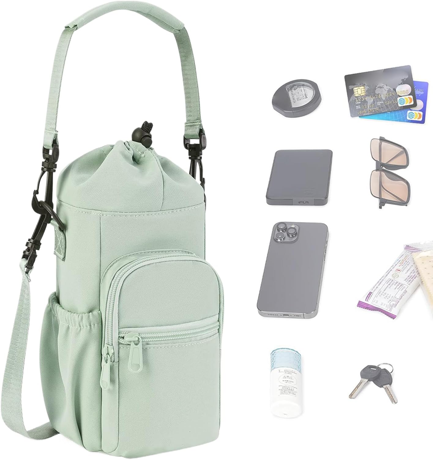 Générique Water Bottle Bag, Insulated Cup Holder, 12,01 x 5 x 4,02 pollici Ampia Capacity Waterproof Organizer, Strap, Outdoor Gear Pouch for Workouts, Hiking, Adventures and Fishing, verde, Se