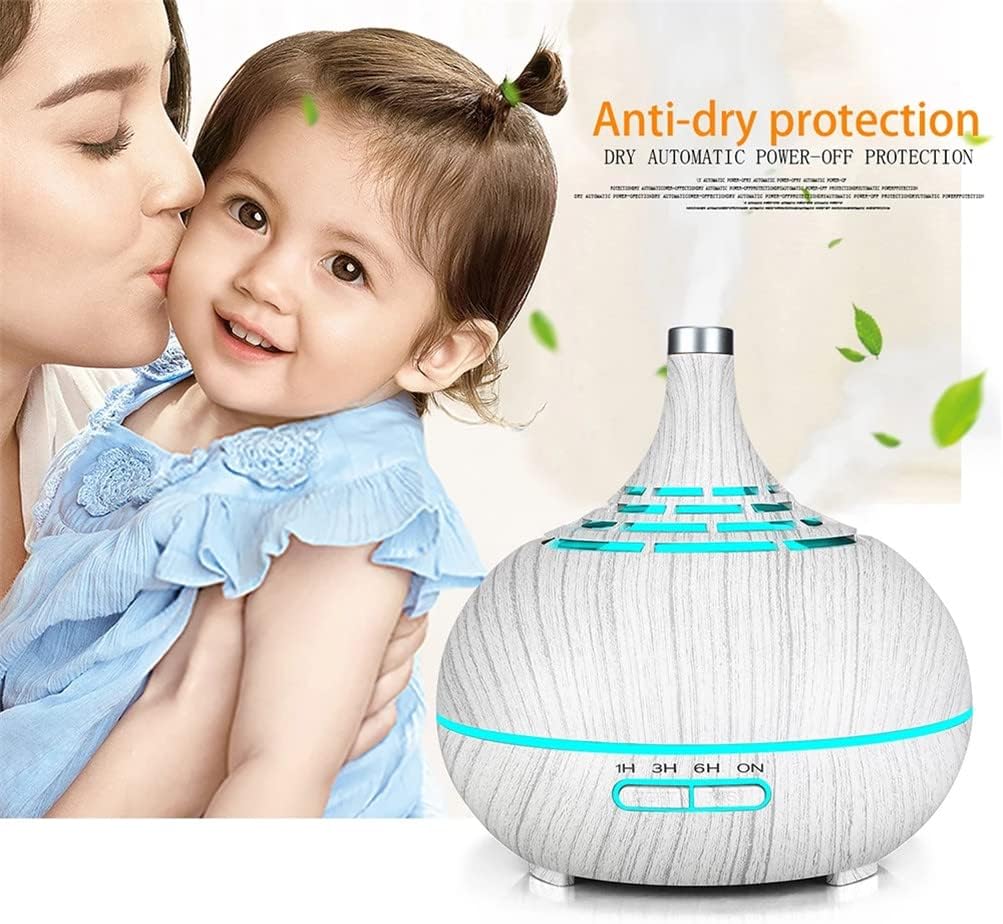 400ml Wood Grain Air Humidifier Remote Control Aroma Essential Oil Difuser Ultrasonic Cool Mist Maker Aromatherapy for Office Home Car (B)