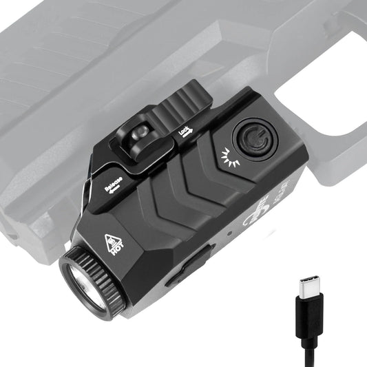 AULITE Tactical Flashlight Low Profile Quick Release,Compact Size,USB C Rechargeable for Pistol,Airsoft Light,Picatinny Mount