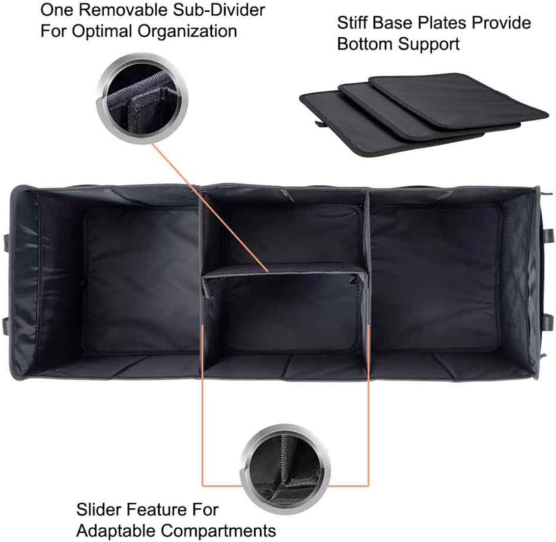 Autoark Multipurpose Car SUV Trunk Organizer with Removable Insulation Leakproof Cooler Bag,Durable Collapsible Adjustable Compartments Cargo Storage,AK-100