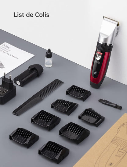 GHB Cordless Hair Clipper for Men, 2 Lithium Batteries, 14 Pieces for Men, Kids, Home Salon, Hairdresser