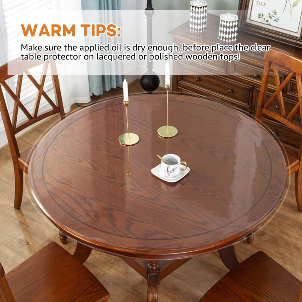 38 Inch Dia Round Clear Furniture Table Protector 1.5mm Thick Clear Plastic Tablecloth Wipeable Water Resistant Tabletop Cover PVC Vinyl Circle Coffee Dining Upgraded Version Tabletop Protective Pad