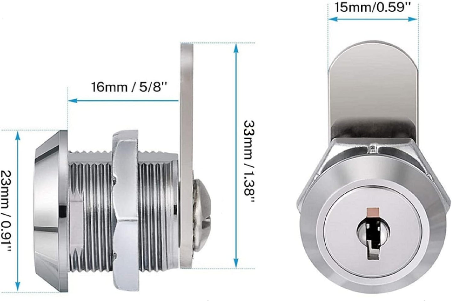 KUYEFGF Cabinet Mailboxes General Tubular Tumbler Cam Lock,Alike Keyed,5/8 Inch Cylinder Toilet Tissue Dispenser Mailbox Toolbox Replacement Lock & Key,Chrome-Finish Zinc Alloy,2 Pack