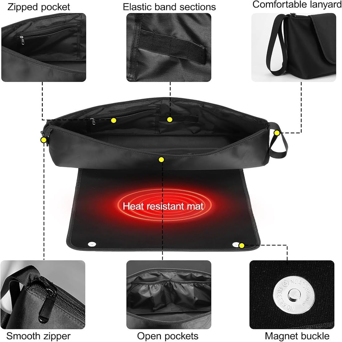 2 in 1 Hair Tools Case With Heat Resistant Mat, Large Travel Bag for Flat Irons, Straighteners, Curling Iron, Haircare Accessories
