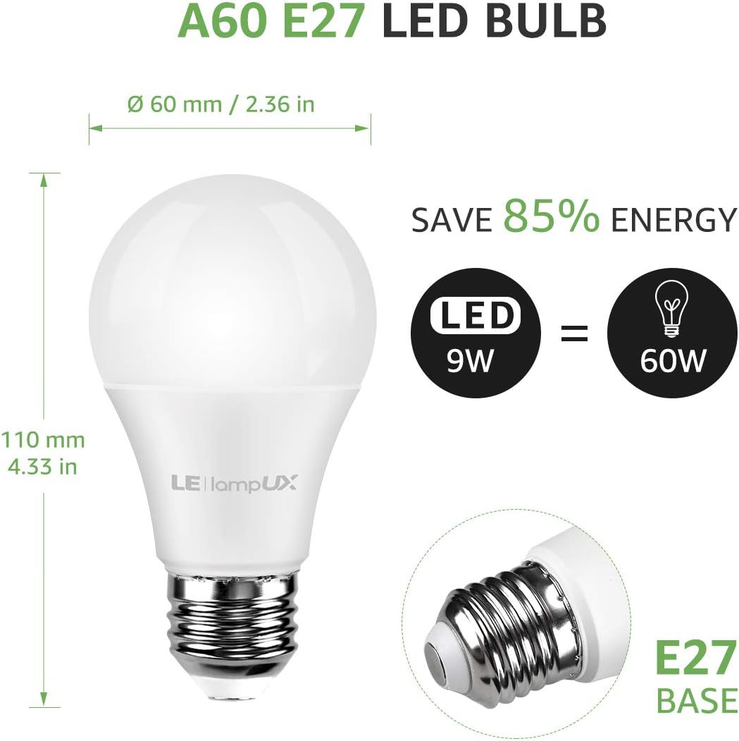 Lepro E27 Smart LED Bulb, 9W=60W, WiFi Bulb Warm White 2700K Dimmable Brightness, Smart Bulbs Compatible with Alexa and Google Assistant, Smartphone App Control, 2.4GHz