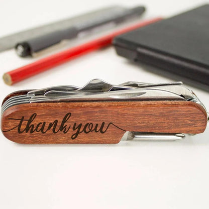 Bireviy Custom Name Multi-Tool Pocket Knife, Engraved Name Text Folding Knife Personalized Multi Function Mini Knives Wooden Handle for Birthday Gifts, Camping, and Everyday Use