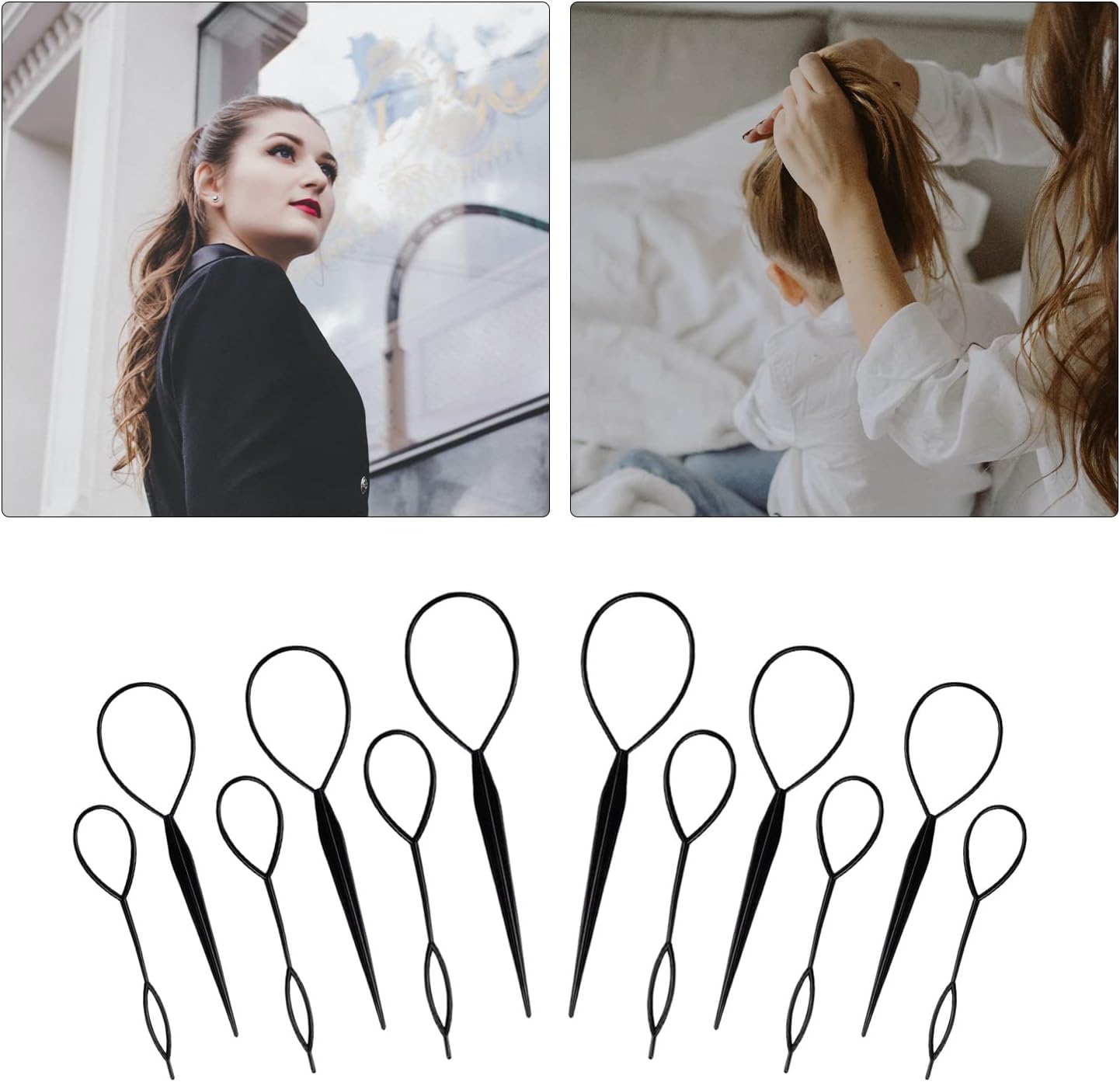 Trimming Shop Topsy Hair Braid Tool Ponytail Ring Styling Maker for Girls Women, DIY Hair Twist Fashion Accessory, 2pcs – Black