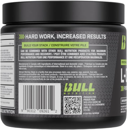 BULL Nutrition – L-Citrulline Powder, Nitric Oxide Booster and Pump Formula for Enhanced Circulation, Energy, & Muscle Recovery – Made in Canada – 100 Serving, 200 grams, Unflavoured