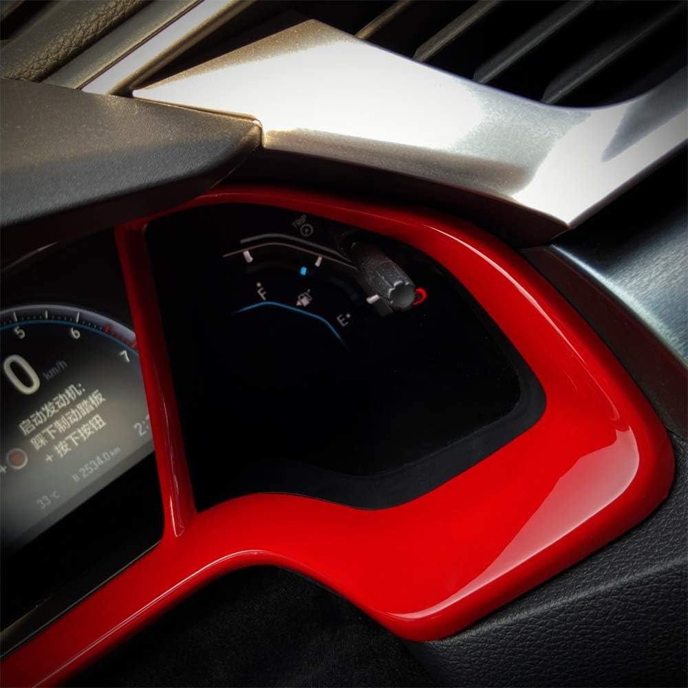 Red Dashboard Instrument Panel Dial Trim Cover Frame ABS Decal Interior Accessories for Honda 10th Gen Civic 2016 2017 2018 2019 2020