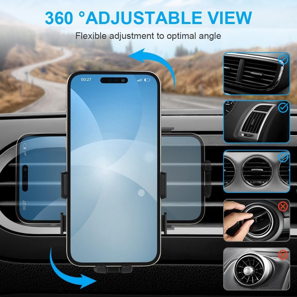 AXFEE Car Phone Holder, Universal Car Phone Holder Fits 4-7 Inch Phones, 360 Degree Rotation Flexible Car Phone Holder, Upgraded Hook and Release with One Button