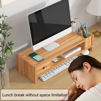 Monitor Stand, 2 Tier Computer Monitor Riser with Drawer and Pen Holder, Ergonomic Laptop Stand, Desktop Shelf for Laptop, TV Screen, PC Monitor (Cherry Wood)