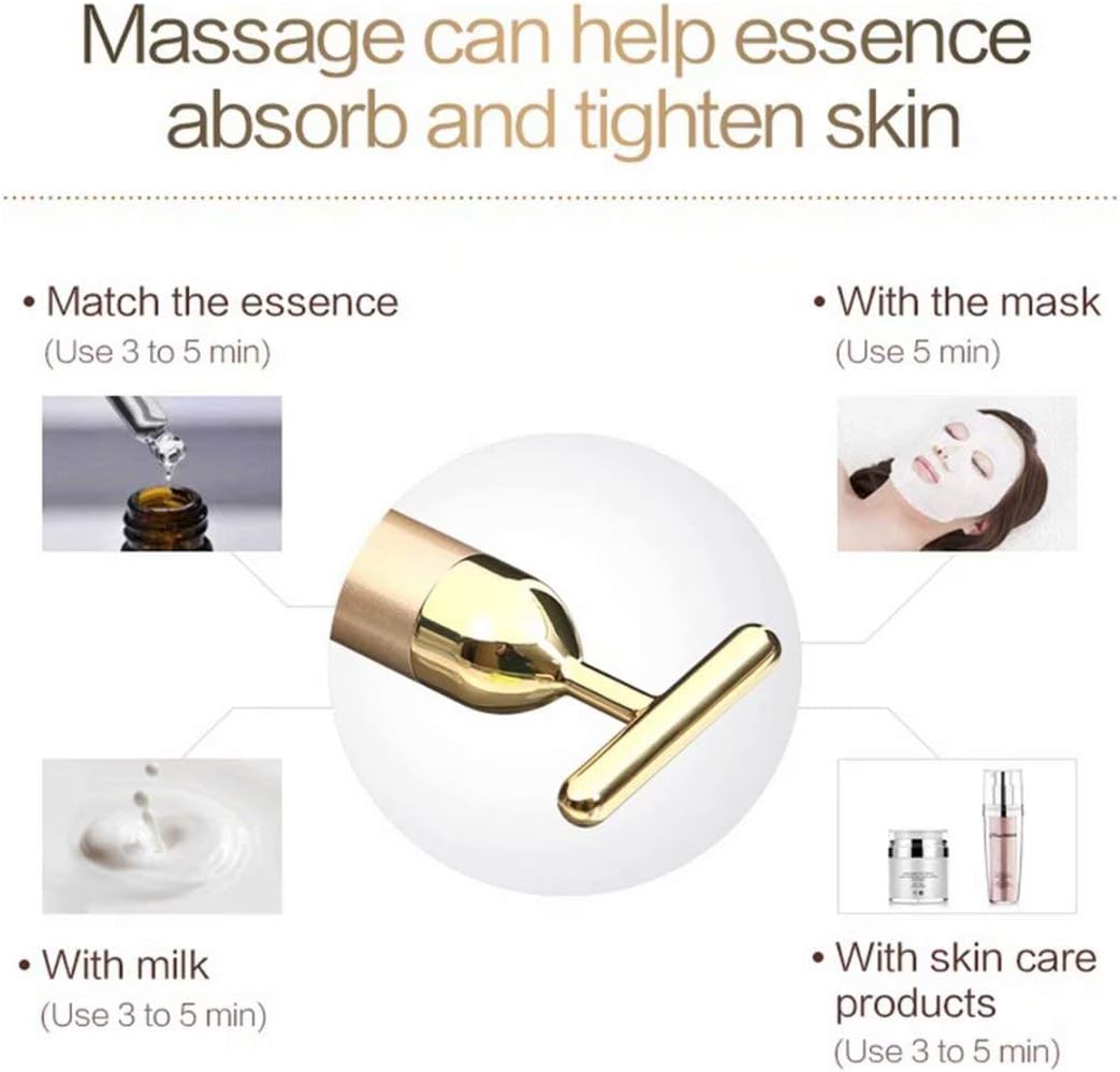(Gold) - GOODYBUY Beauty Bar 24k Gold Skin Care Face Massager Roller, 2 in 1 Electric 3D Roller and T Shape Energy Beauty Bar for Face Lift and Skin Tightening
