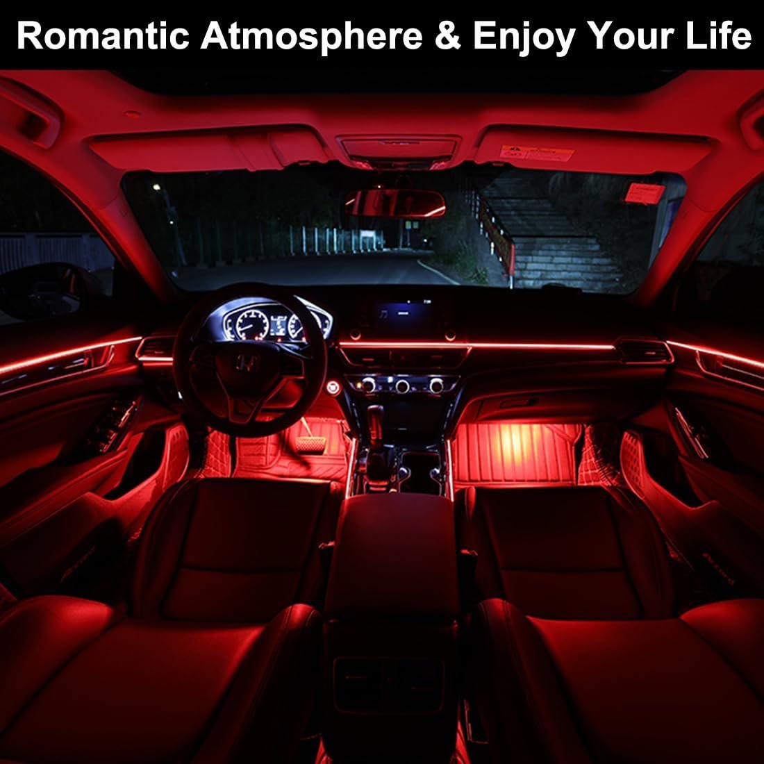 EL Wire Interior Car LED Strip Lights, LEDCARE USB Neon Glowing Strobing Electroluminescent Wire Lights with 6mm Sewing Edge, Ambient Lighting Kits for Car, Garden, Decorations (5M/15FT, Red)