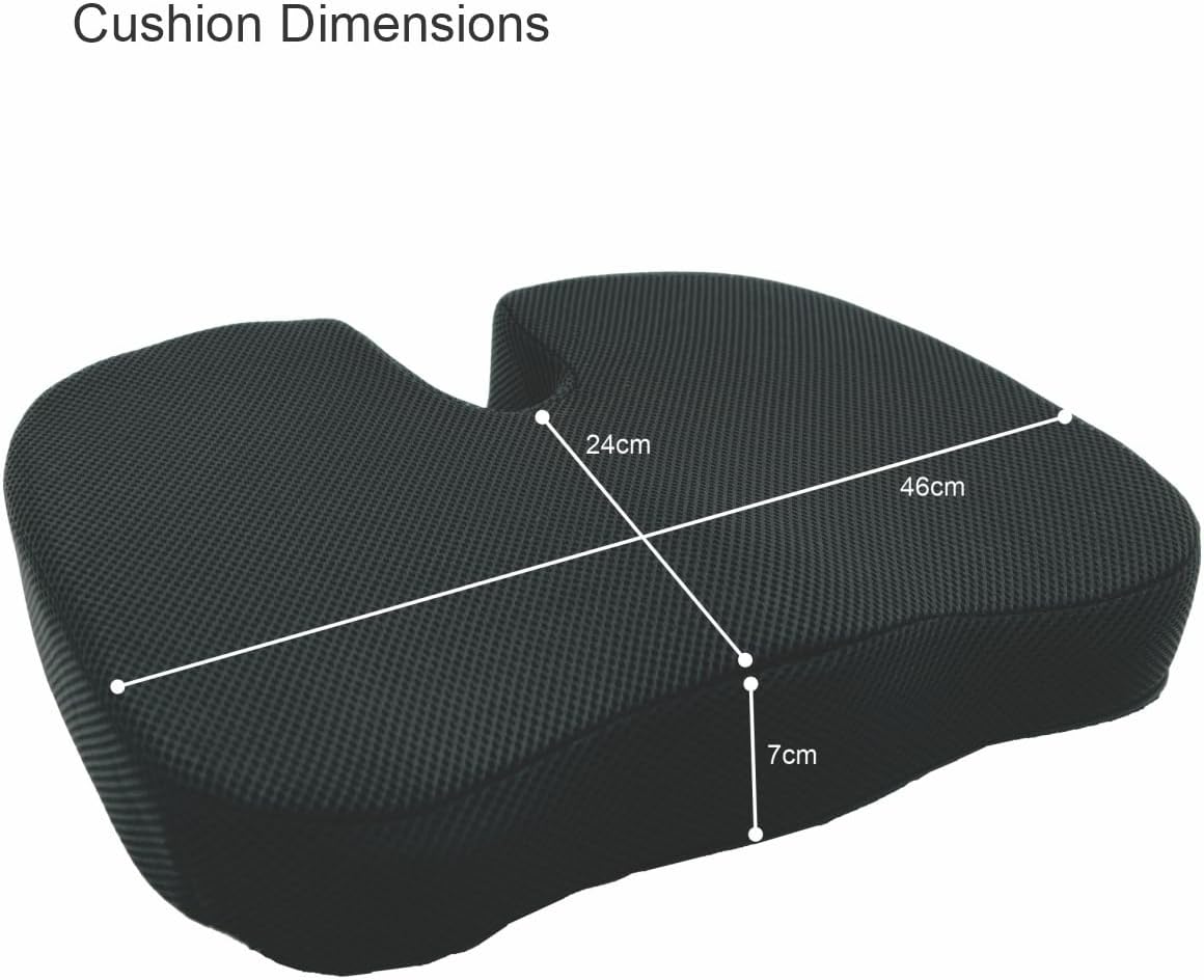 Bodyassist Coccyx Comfort Memory Foam Seat Cushion, Ergonomic Design, Breathable Cover, for Office, Travel and Home