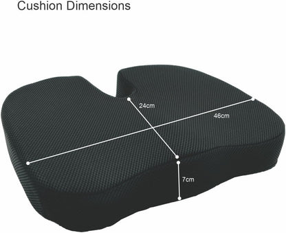 Bodyassist Coccyx Comfort Memory Foam Seat Cushion, Ergonomic Design, Breathable Cover, for Office, Travel and Home