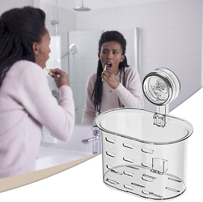 Buhyujkm Bathroom Shower Organizer, Wall Shelf Storage Box, Removable Clear Holder with Suction Cups, No-Drill Mount Design for Toiletries, Cosmetics, Tissue Storage, 4.25x6.54x7.28 Inches