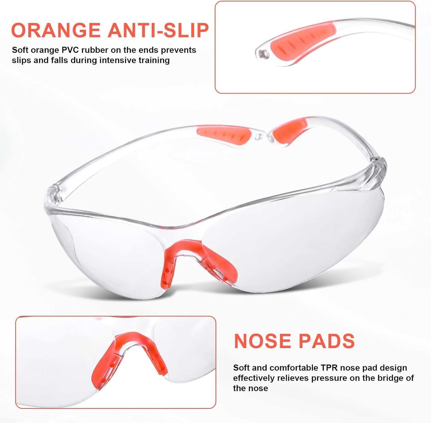 Clear Safety Glasses Eye Protection, Safety Glasses for Men & Women, Clear Eye Protection Glasses Protective Glasses, Eye Protection Goggles with Nose and Ear Grips for Work(12Pcs)