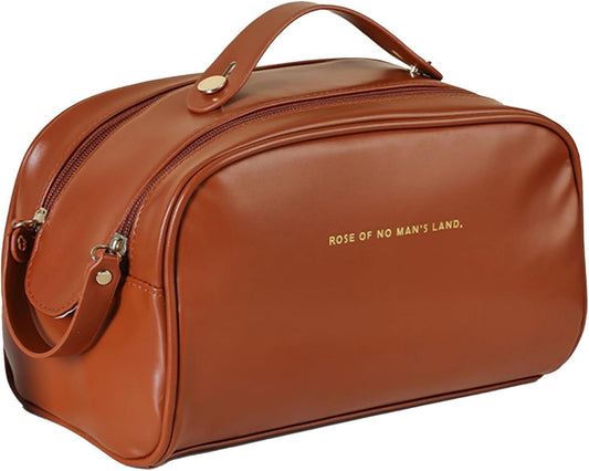 Makeup Bag Travel Toiletry Bag,Large Capacity Cosmetic Bags for Women with Handle and Divider,Large Wide-Open Pouch Waterproof Toiletry Bag for Toiletries Accessories Brushes (D-Brown)