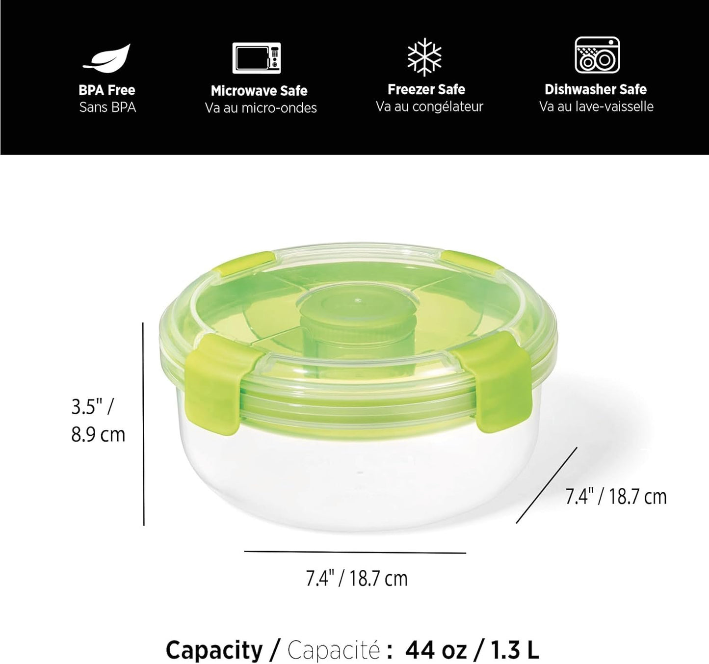 STARFRIT Easy Lunch Salad Container - Removable Tray and Dressing Container - 44oz/1.3L - Airtight & Leakproof - 4-Sided Locking Lid