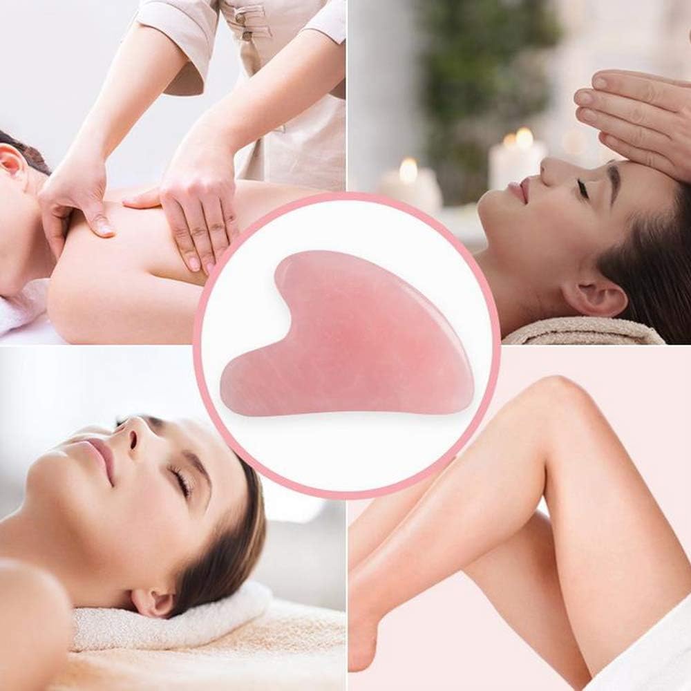 Gua Sha Scraping Tool, Natural Rose Quartz Gua Sha Facial Tools, Skin Care Gua Sha Facial Spa, Guasha Heart Shaped Massage Stone Facial Massager, Rose Quartz Scraping Board Skin Anti-Aging