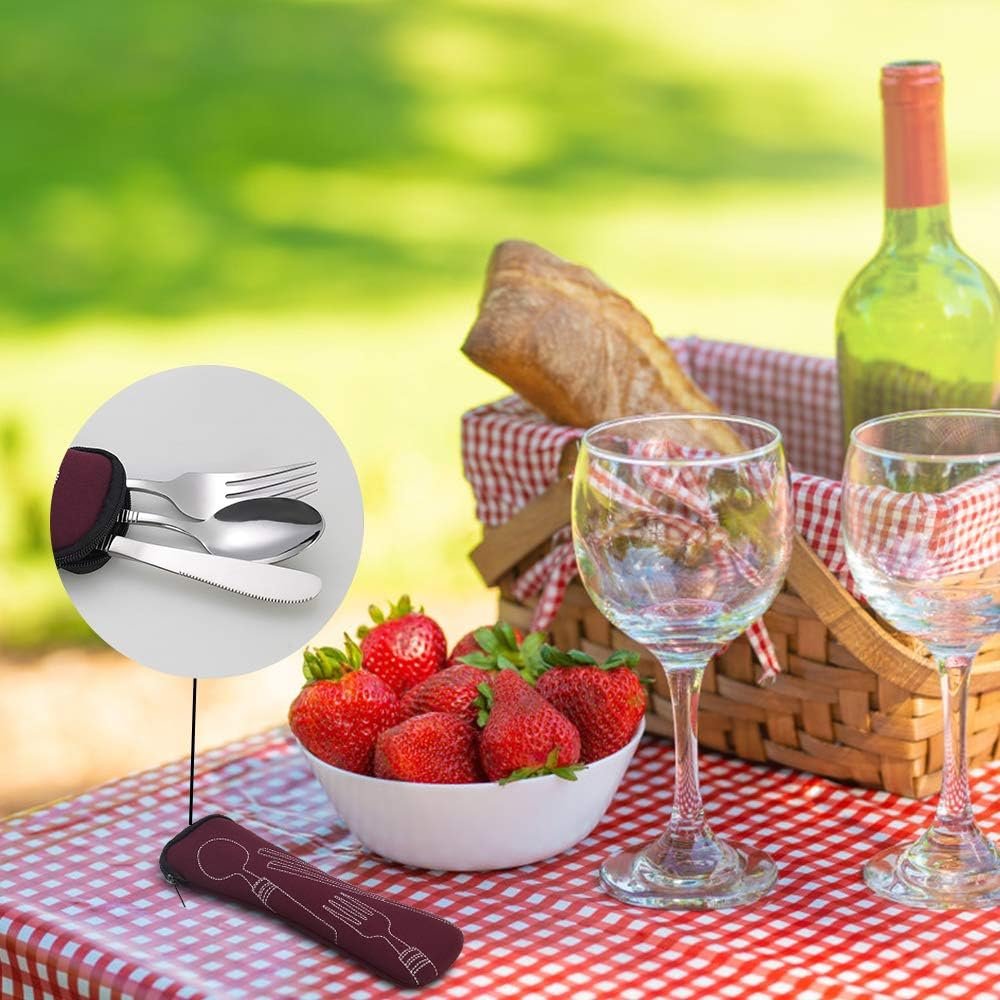 Callyne Set of 3 Stainless Steel Camping Flatware Set with Case