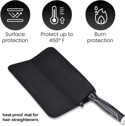 Glamza Hair Mat with Storage Bag Made of Heat Resistant Safety Felt - Ideal for Home and Travel - Black