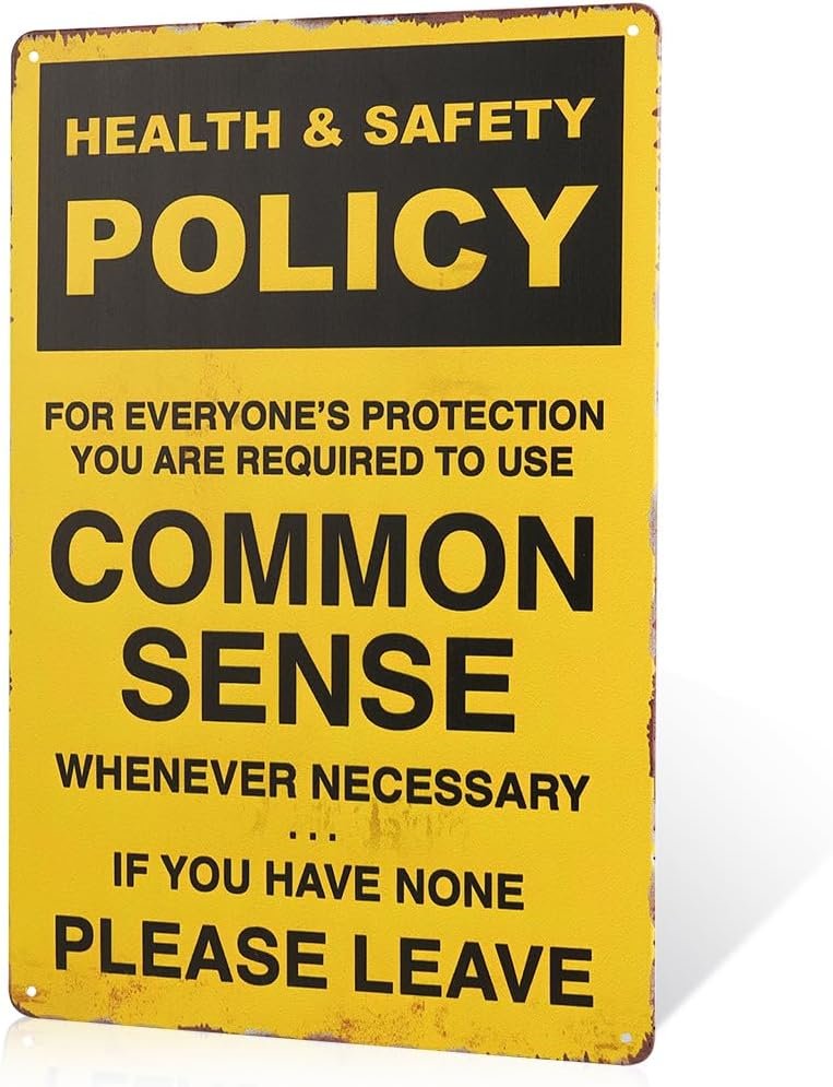Health & Safety Policy Wall Mounted Metal Sign for Home Office Kitchen Bathroom Bedroom Living Room Dining Hallway