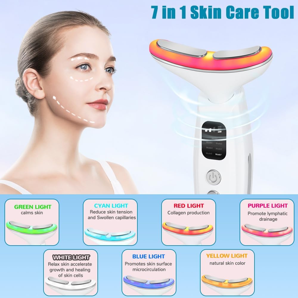 Yakiter Face Neck Massager, 7 in 1 Portable Neck Facial Beauty Device, Facial Neck Massager with 7 Modes for Skin Routine Care